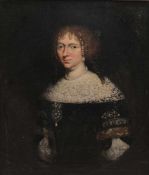 Damenportrait 17. Jh.Bildnis einer Frau im dunklen Kleid mit reichem Spitzenbesatz um ihre