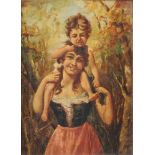Perrine. 19. Jh.Junge Italienerin mit Kind. Links u. sign. Öl/Holz. Min. besch. H: 32 x 23 cm.