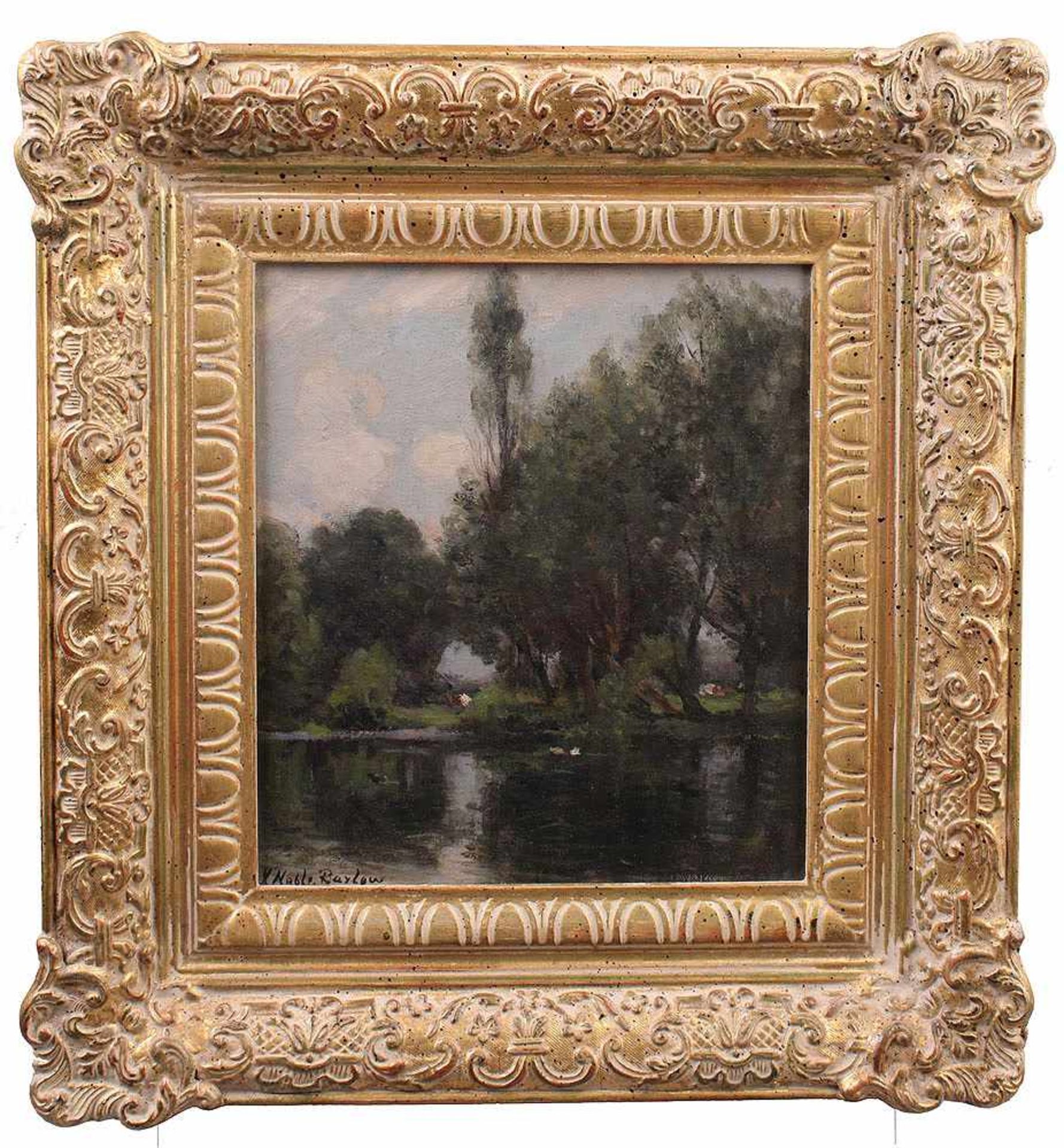 Barlow, John Noble. Manchester 1881 - 1917 Paris.Seenlandschaft. Öl/ Holz. Links u. sign. H: 30 x - Bild 2 aus 2