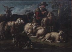 Roos, Philipp Peter. Frankfurt 1655 - 1706 Tivoli. Italien.Ruhender Hirte mit seiner Ziegenherde.