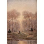 Lehnert, Hildegard Berlin 1857-1943.Herbstlandschaft mit Schäfer. Öl/Lwd. Links u. sign. H: 58 x