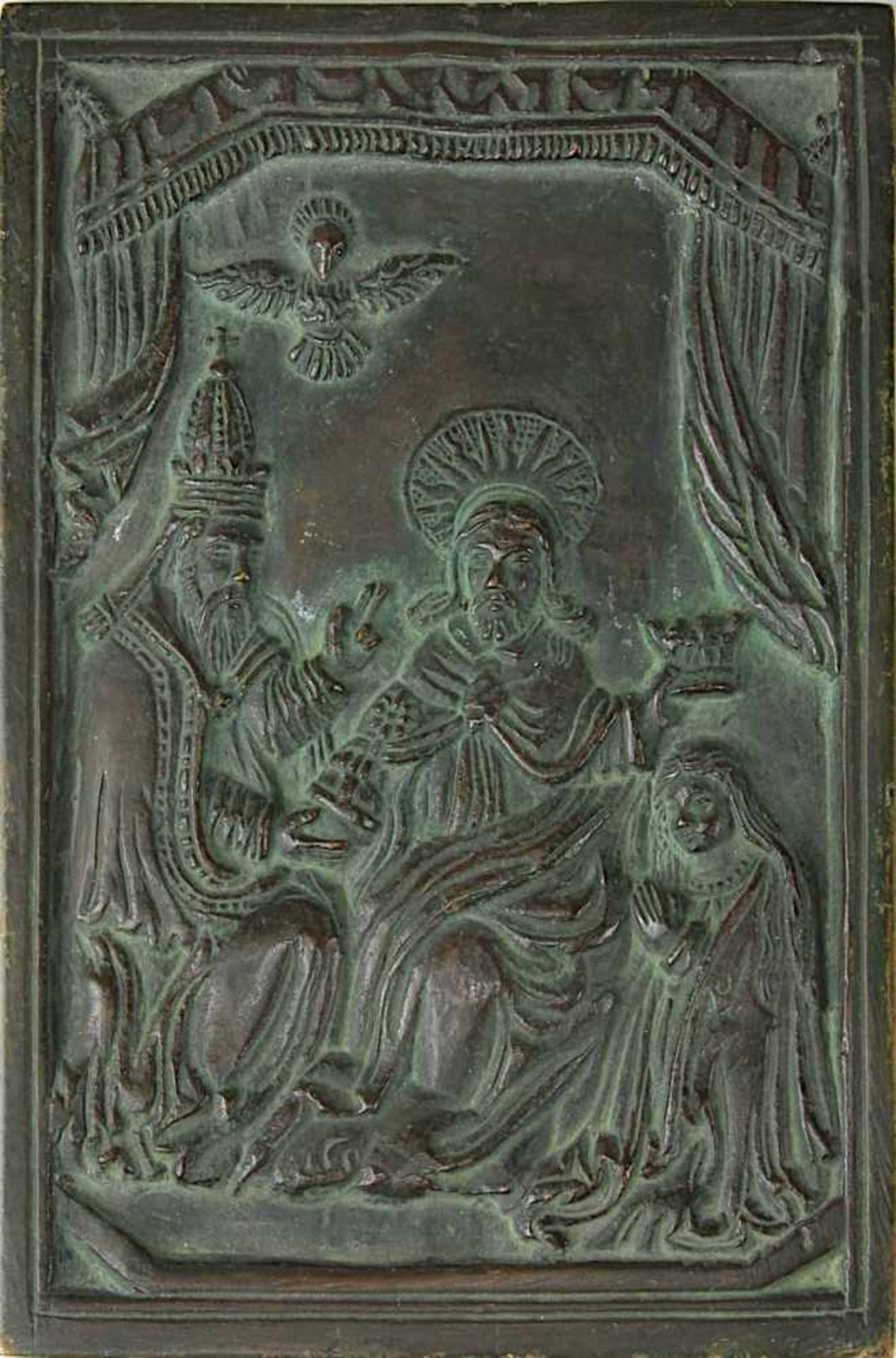 Bronzetafel Marienkrönung Anfang 19.Jh., nach einem gotischen Vorbild, im Relief, mit schöner