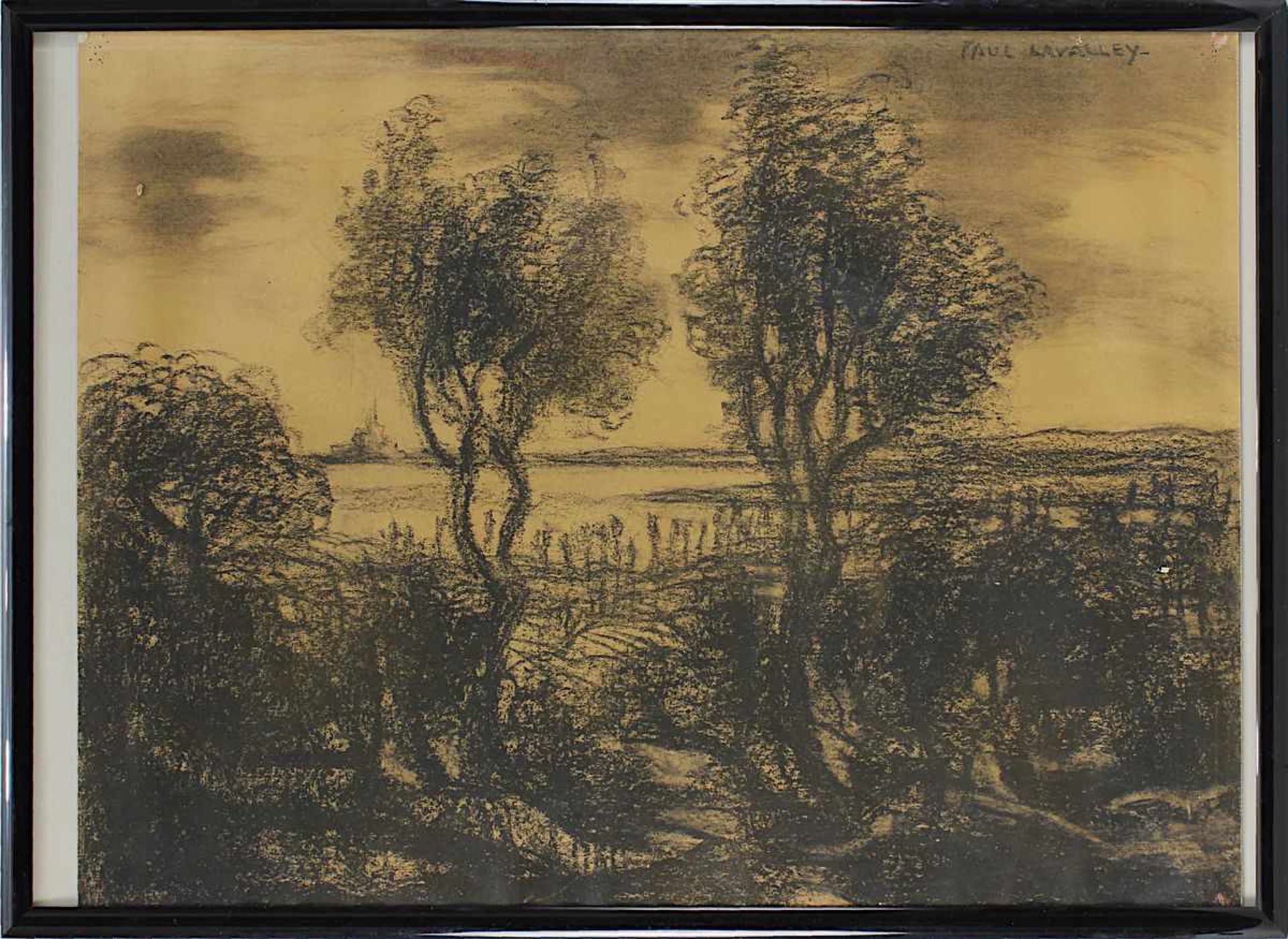 Lavalley, Paul (1883 - 1967), Landschaft, Kohlezeichnung, rechts oben signiert, an den Ecken