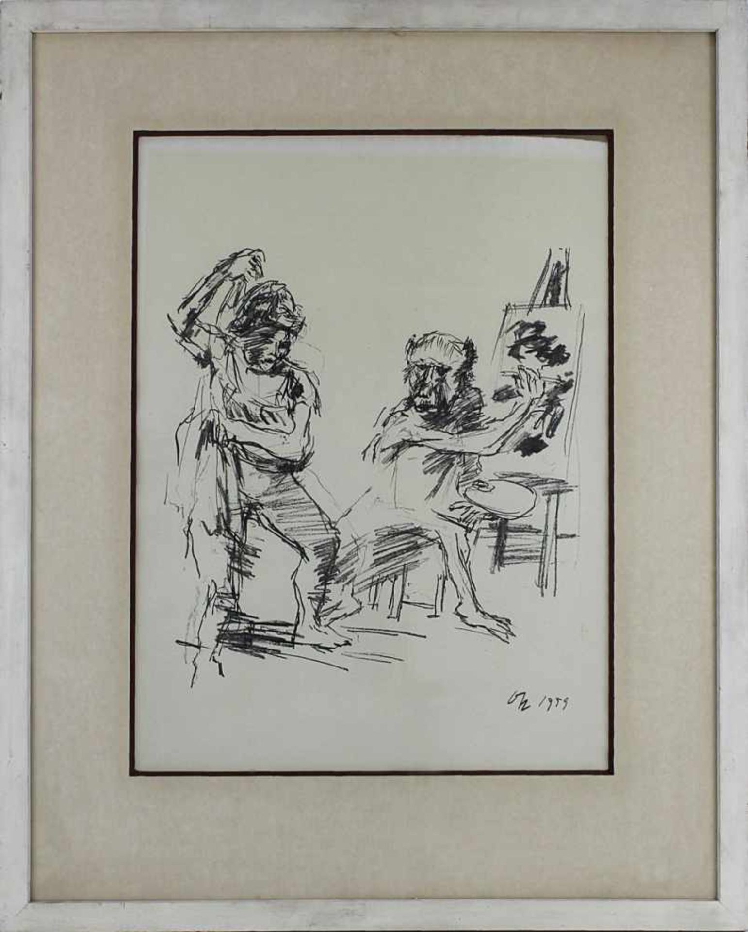 Kokoschka, Oskar (Pöchlarn 1886 - 1980 Montreux), "Maler und Modell", Litographie, im Stein