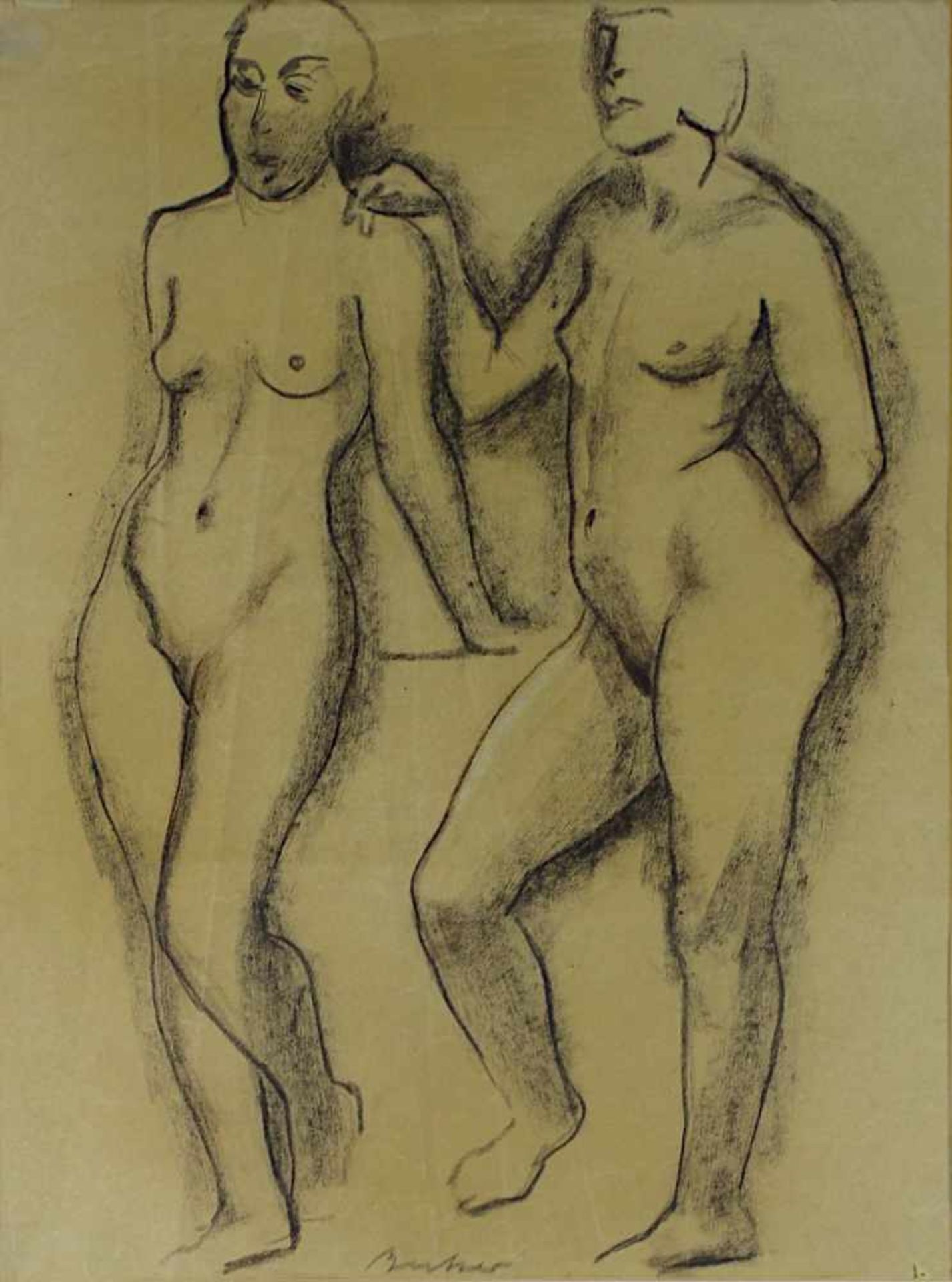 Becker, Richard (Wiebelskirchen 1888 - 1956 Saarbrücken), Zwei weibliche Akte, Kohlezeichnung, am - Bild 2 aus 2