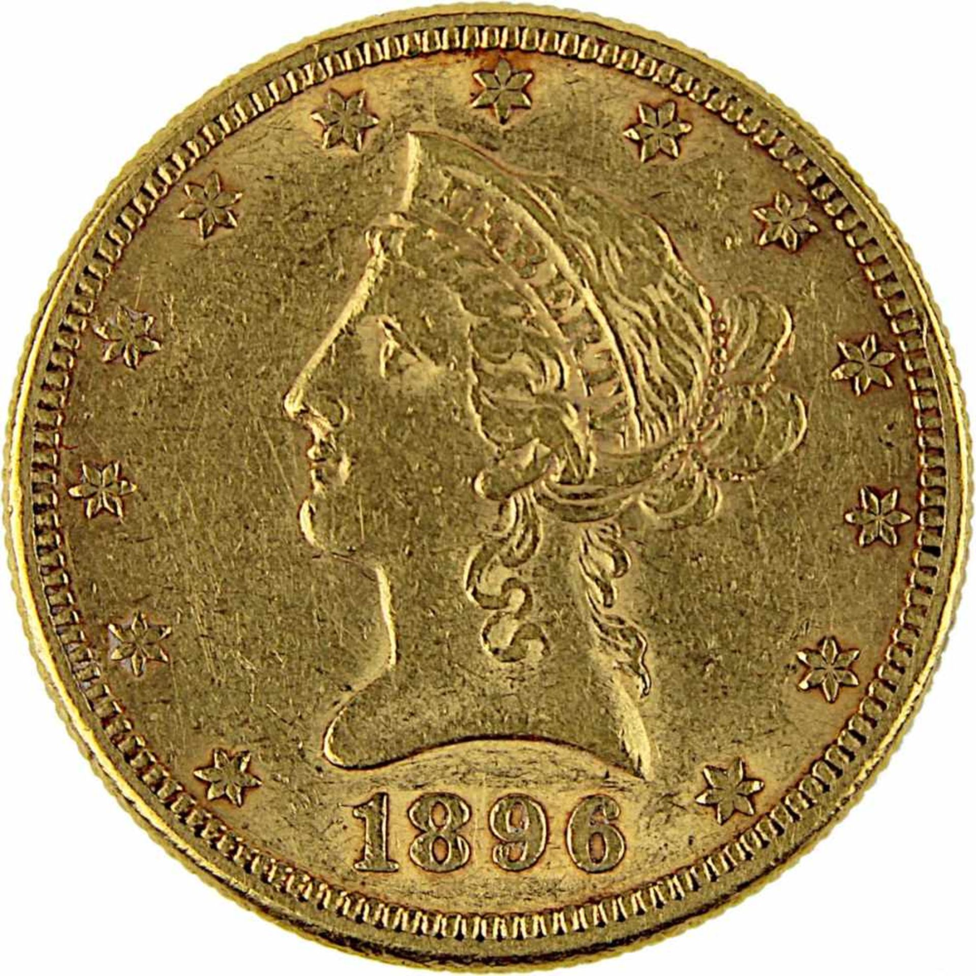 Goldmünze zu 10 Dollar, USA 1896, 900er Gold, 16,7 g, Coroned Head / Eagle, Erhaltung sehr schön - - Bild 2 aus 3