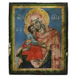 Ikone - Gottesmutter Eleusa, serbisch-mazedonisch, 17./18. Jh., Tempara auf Holz, im unteren Viertel