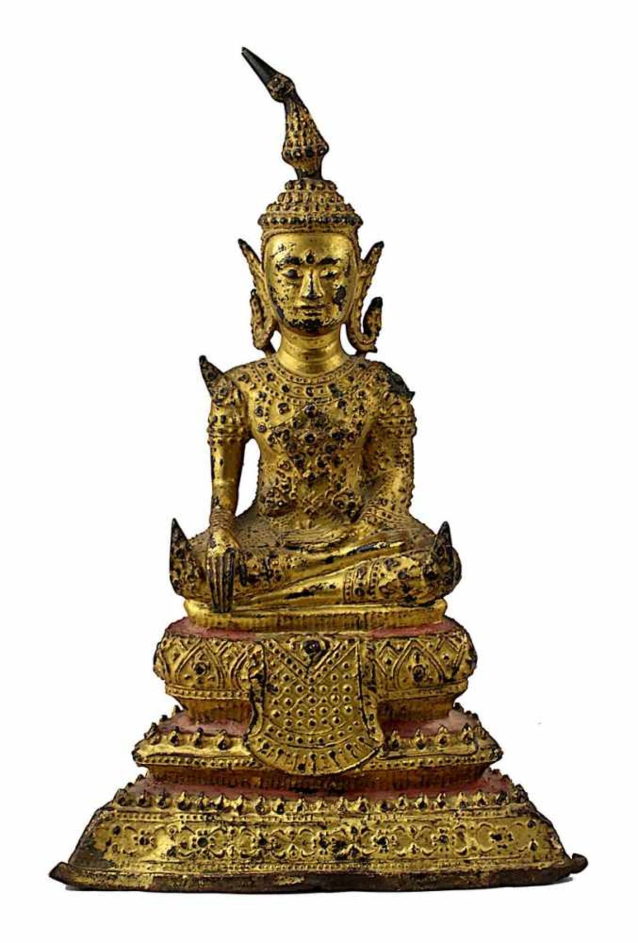 Bronzebuddha, Siam 19. Jh. Rattanakosin, in meditierender Haltung im Lotussitz, auf dreifach