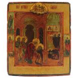 Ikone, Die Gottesmutter erscheint dem Heiligen Sergius von Radonesch, Russland 19. Jh., Tempera