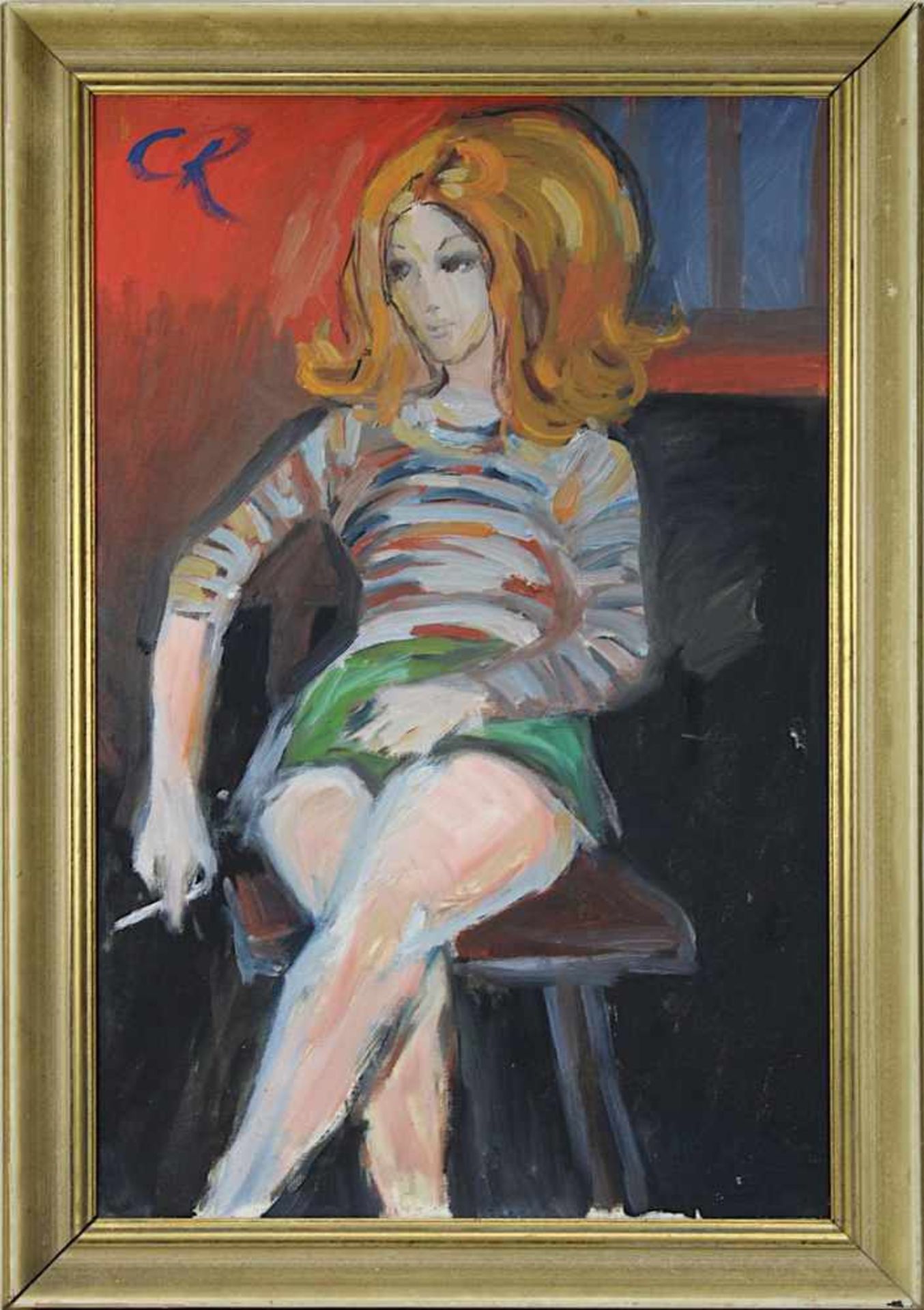Monogrammist CR (Maler 2.H.20.Jh.), Junge Frau mit blondem Haar und Zigarette, Öl/Lwd., oben li.