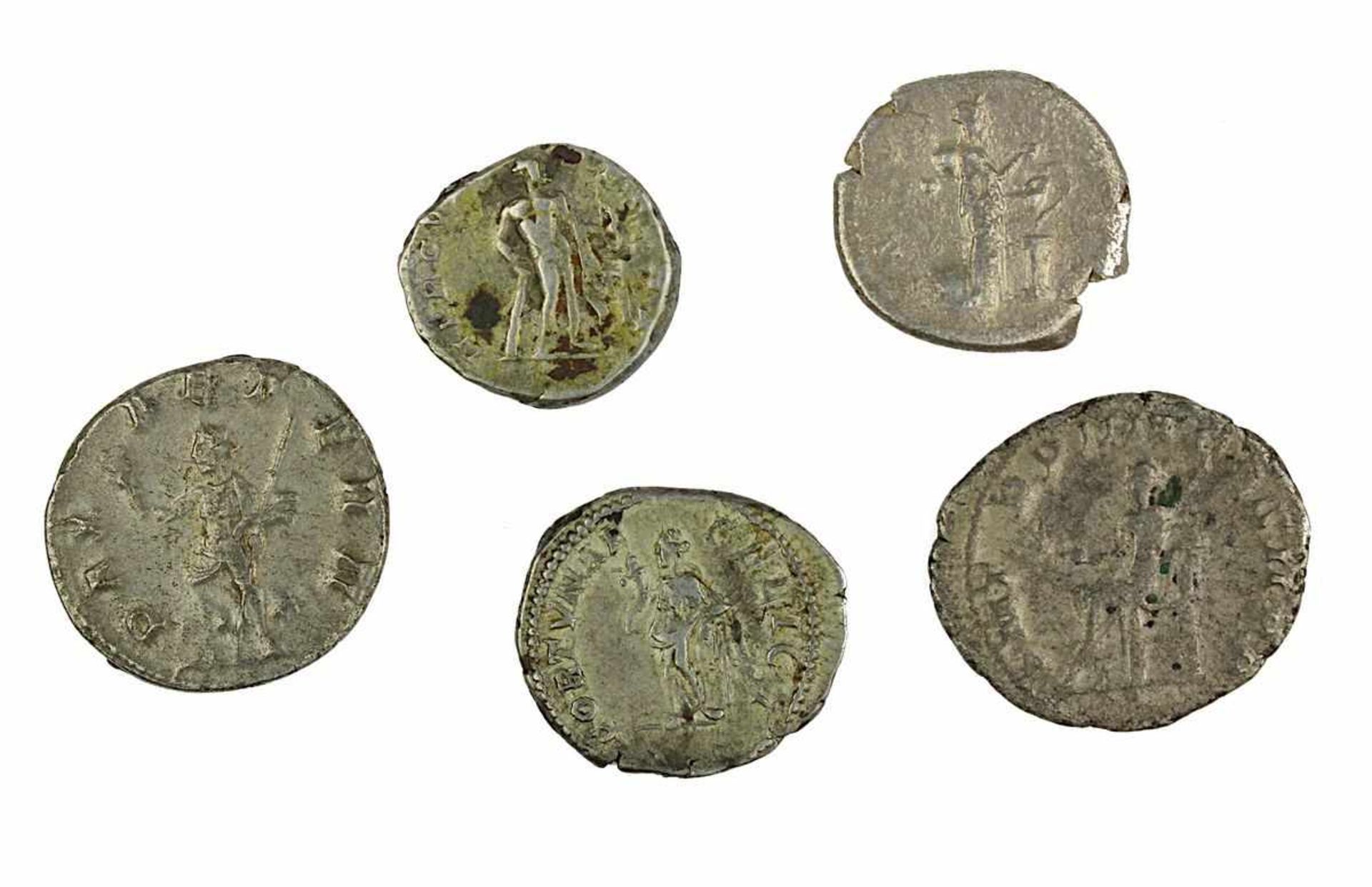 5 römische AR Denare: Hadrian (117-138 AD), Gewicht 3,2 g; Septimus Severus (193-211 AD), Gewicht - Bild 2 aus 2