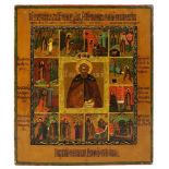 Ikone mit der Vita des Heiligen Sergius von Radonesch, Russland Mitte 19. Jh., Tempera auf Holz,