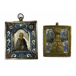 Zwei kleine Ikonen, Russland 19. Jh., beide darstellend den Heiligen Sergius von Radonesch: einmal