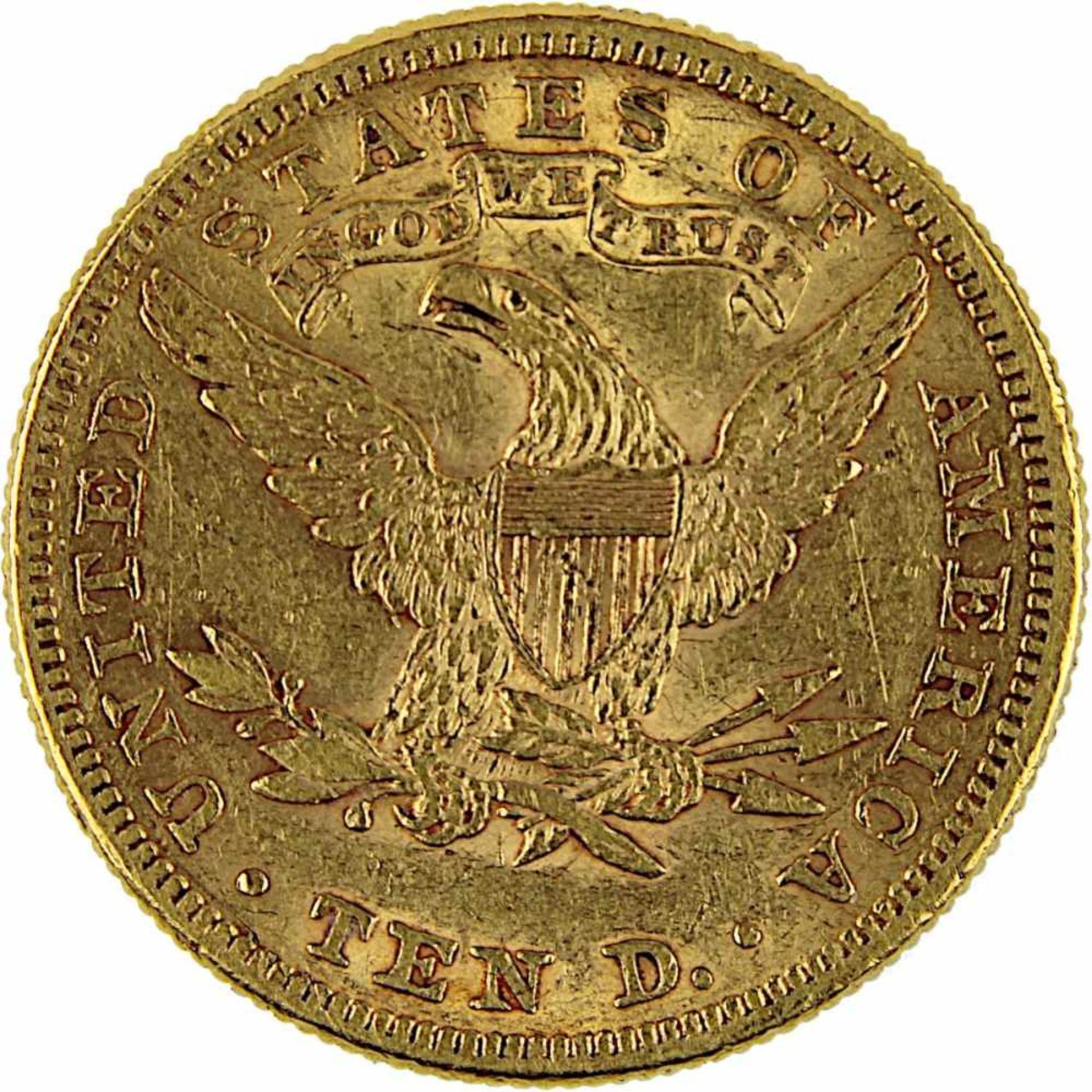 Goldmünze zu 10 Dollar, USA 1896, 900er Gold, 16,7 g, Coroned Head / Eagle, Erhaltung sehr schön - - Bild 3 aus 3