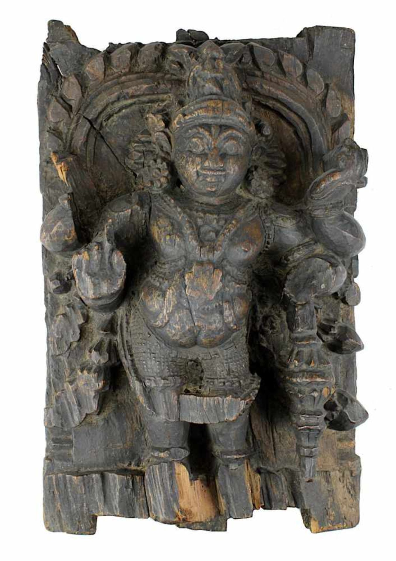 Holzrelief des Gottes Vishnu, Südindien 18./19. Jh., aus einer Holztafel geschnitztes Relief der