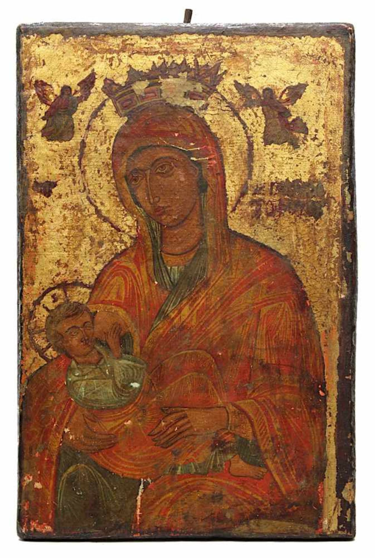 Ikone - Nährende Gottesmutter, wohl Griechenland, 17./18. Jh., Tempera auf Holz, wohl Teil einer