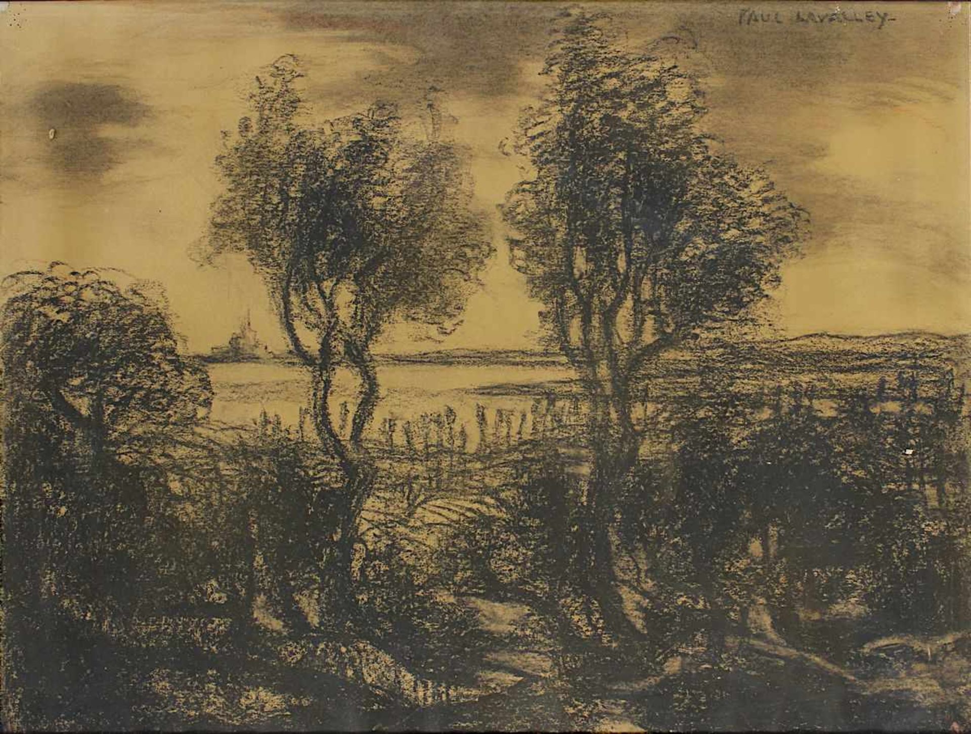 Lavalley, Paul (1883 - 1967), Landschaft, Kohlezeichnung, rechts oben signiert, an den Ecken - Bild 2 aus 2