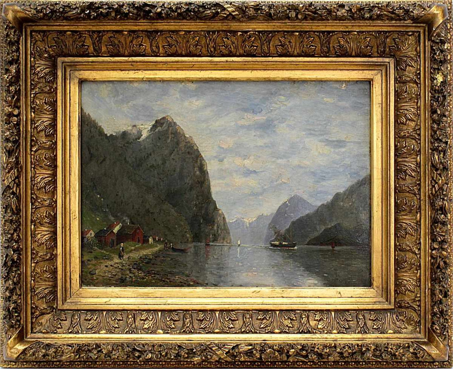 Norwegischer Landschaftsmaler, Ende 19. Jh., Norwegischer Fjord, Öl auf Leinwand, unten rechts