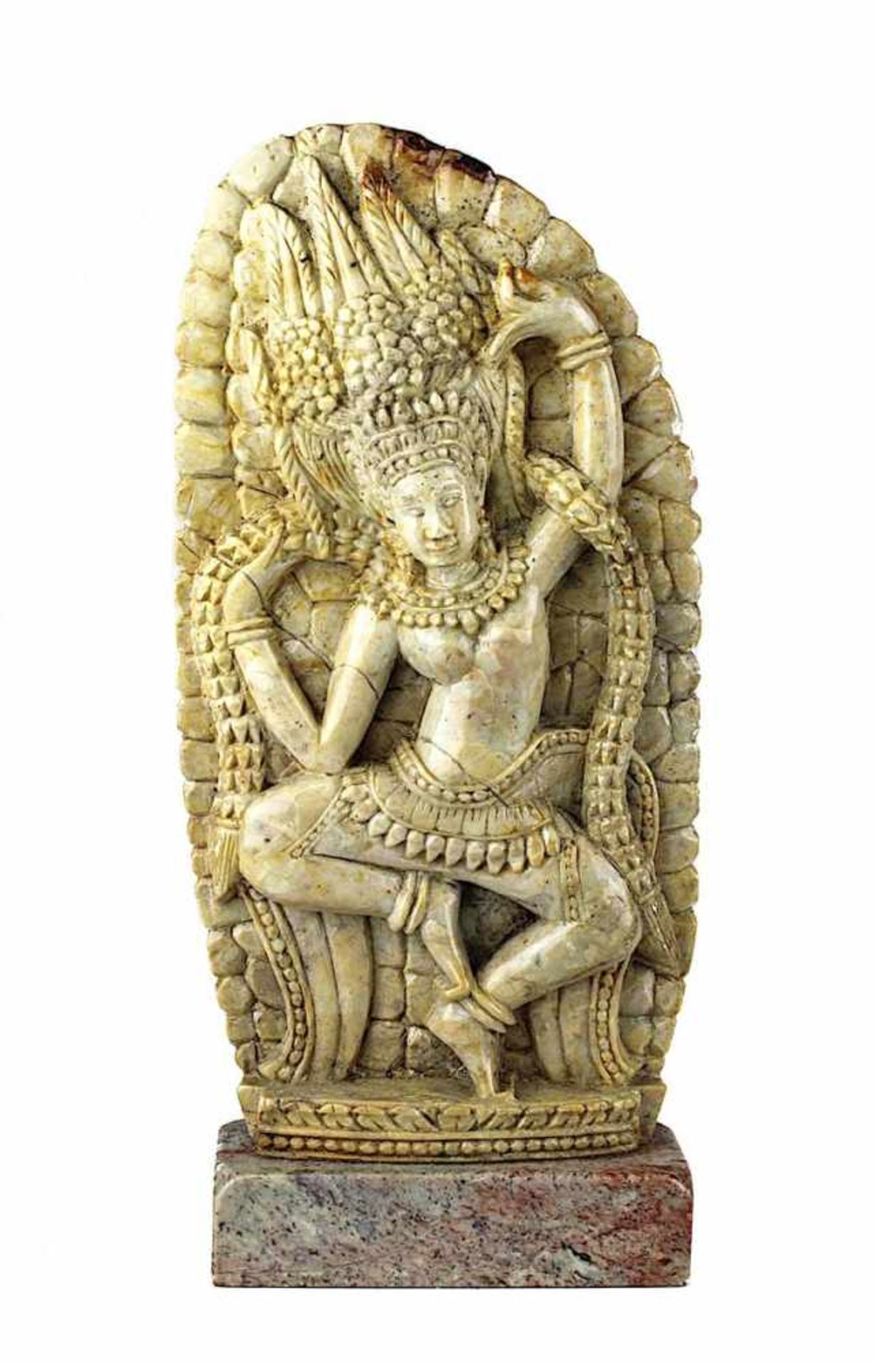 Speckstein-Relief einer Tänzerin, Indien neuzeitlich, dekorative Figur handgeschnitzt aus