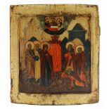 Ikone, die Gottesmutter erscheint dem Heiligen Sergius von Radonesch, Russland 19. Jh., Tempera