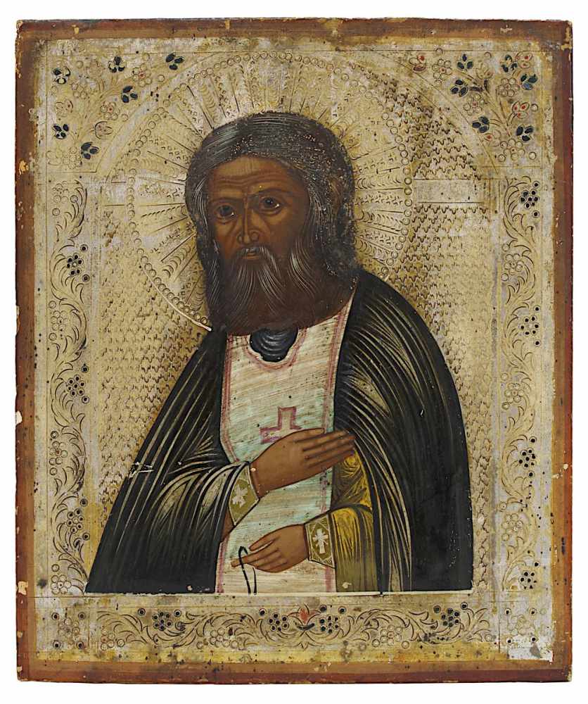 Ikone, Heiliger Sergei von Radonesch, Russland Ende 19. Jh., Tempera auf Holz, 31 x 26 cm,