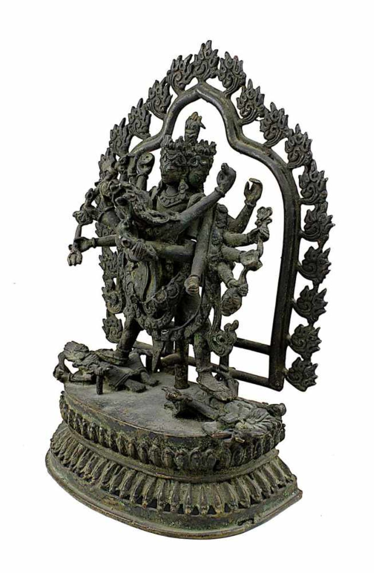 Cakrasamvara und Vajravarahi, Bronze, wohl Nordindien oder Nepal 18. Jh., 12-armige und 4-gesichtige