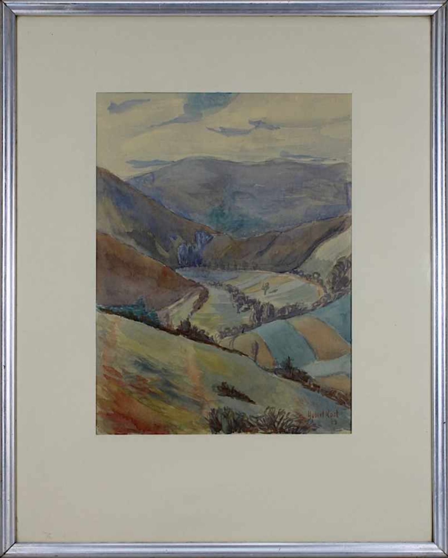Rost, Hubert, wohl Pfälzer Künstler 20.Jh. Bergige Landschaft, Aquarell, rechts unt. signiert und