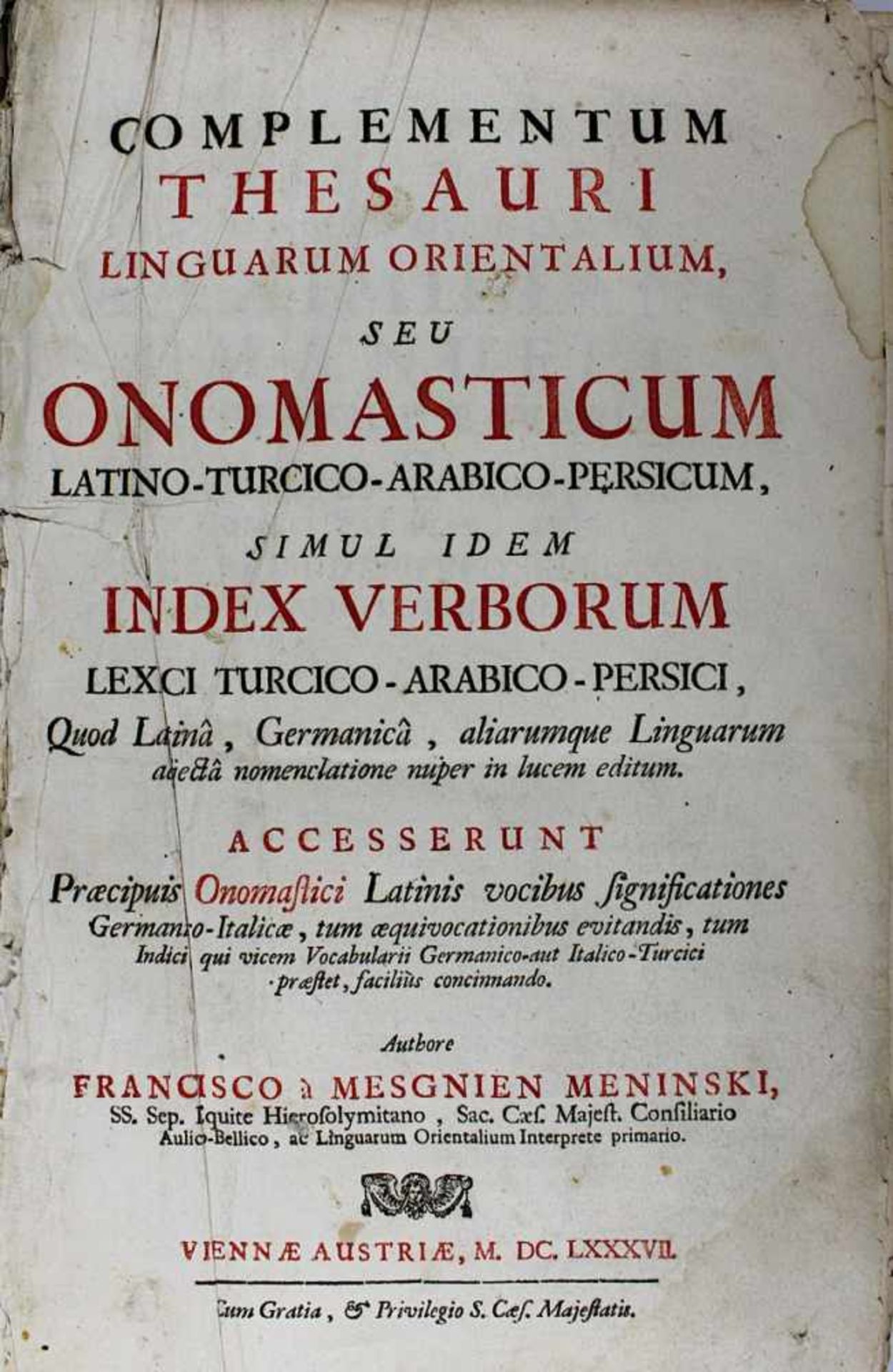 À Mesgnien Meninski, Franciscus , Complementum Thesauri Linguarum Orientalium Seu Onomasticum