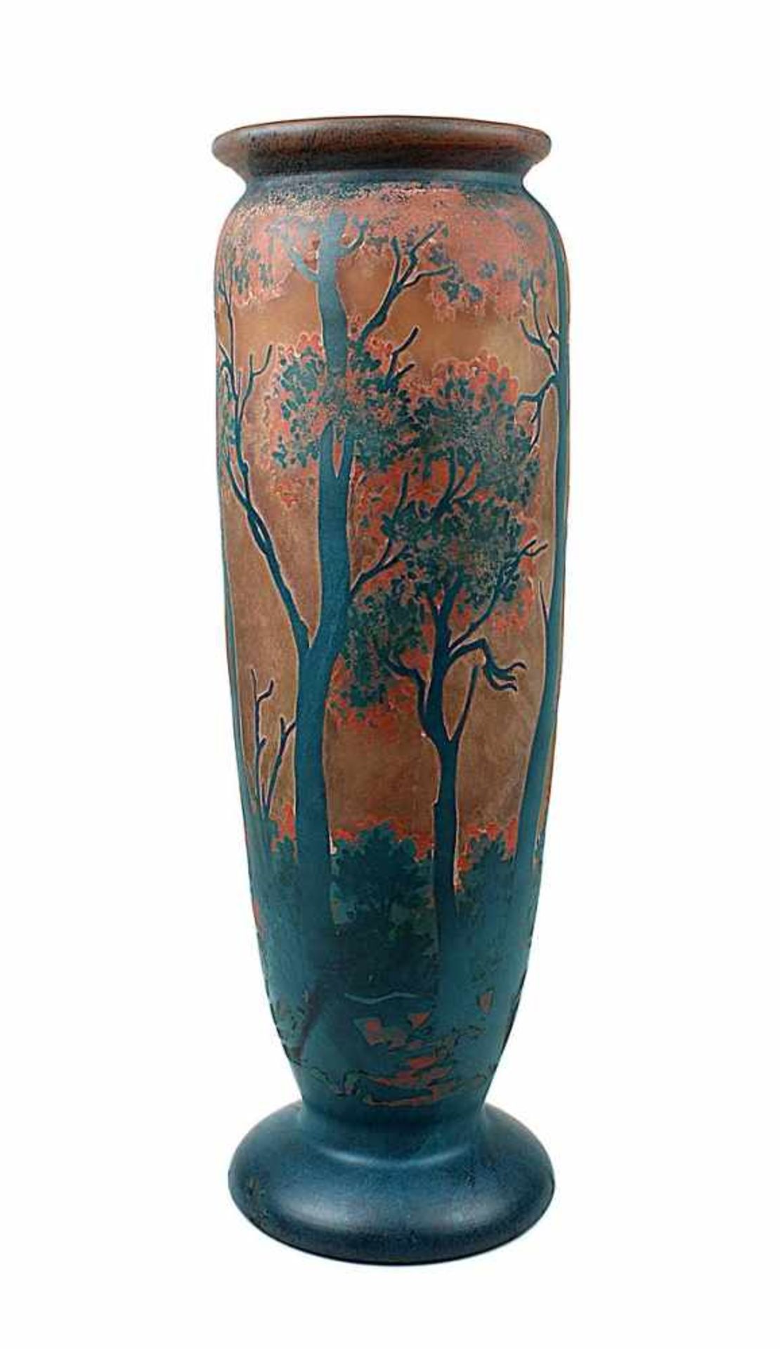 Daum-Vase, Jugendstil, Nancy 1908-10, langgezogener Klarglaskörper, flacher Fuß und mit kurz