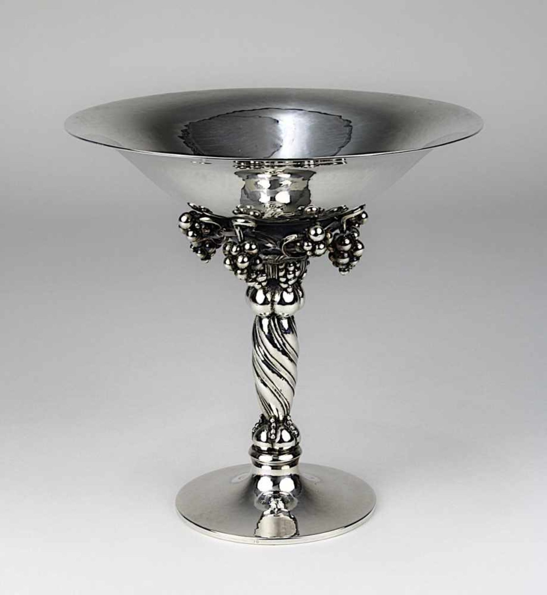 Georg Jensen silberne Fußschale 263, Dänemark wohl 1930er Jahre, Schaft und Schalenansatz mit