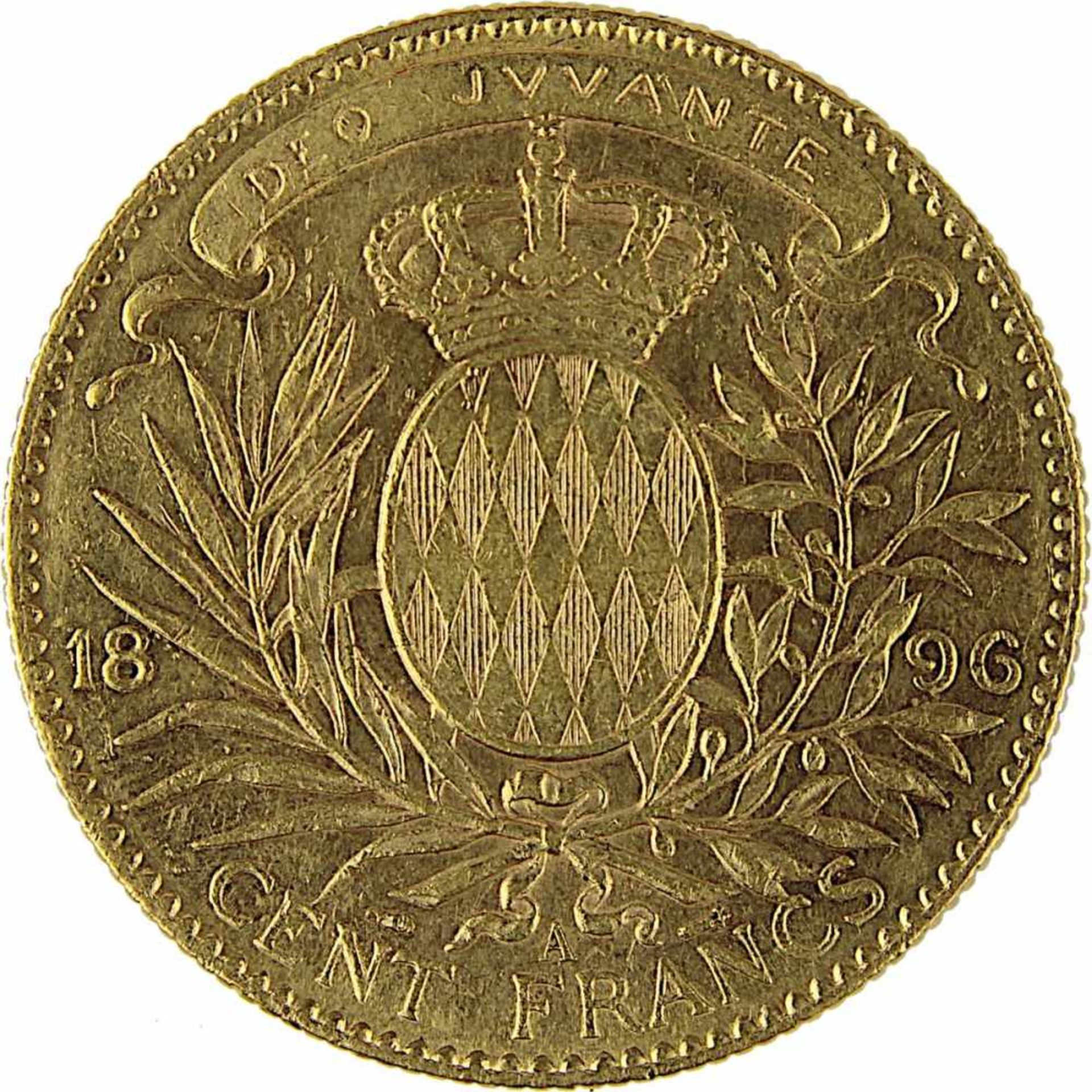 Goldmünze zu 100 Francs, Monaco 1896, A, 900er Gold, 32,2 g, Durchmesser 35 mm, Erhaltung sehr schön - Bild 3 aus 3