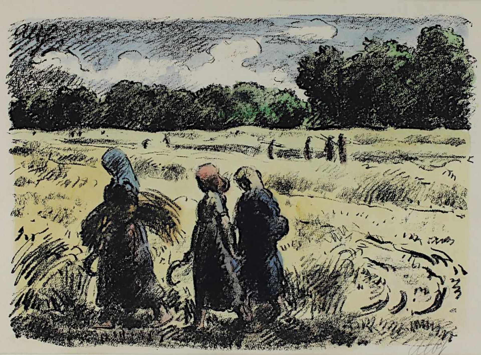 Haueisen, Albert (1872 Stuttgart - 1954 Kandel), "Schnitterinnen auf dem Felde", kolorierte - Bild 2 aus 2