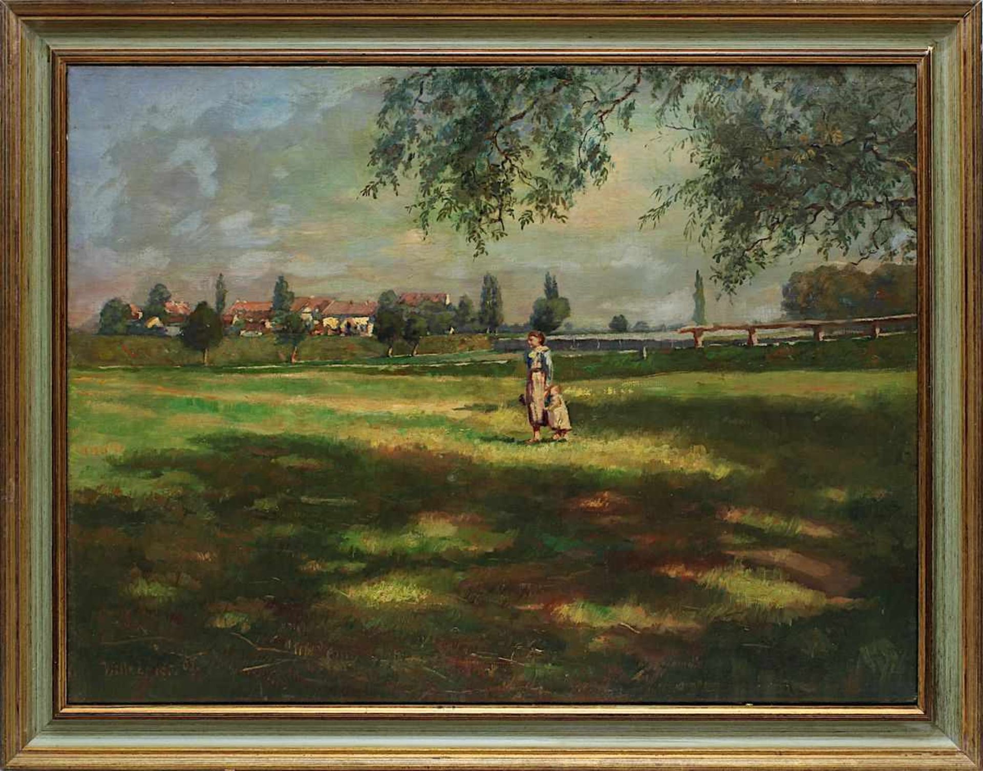 Deutscher Impressionist, Willebaldt (?), zwei Mädchen in sommerlicher Auenlandschaft, Öl auf
