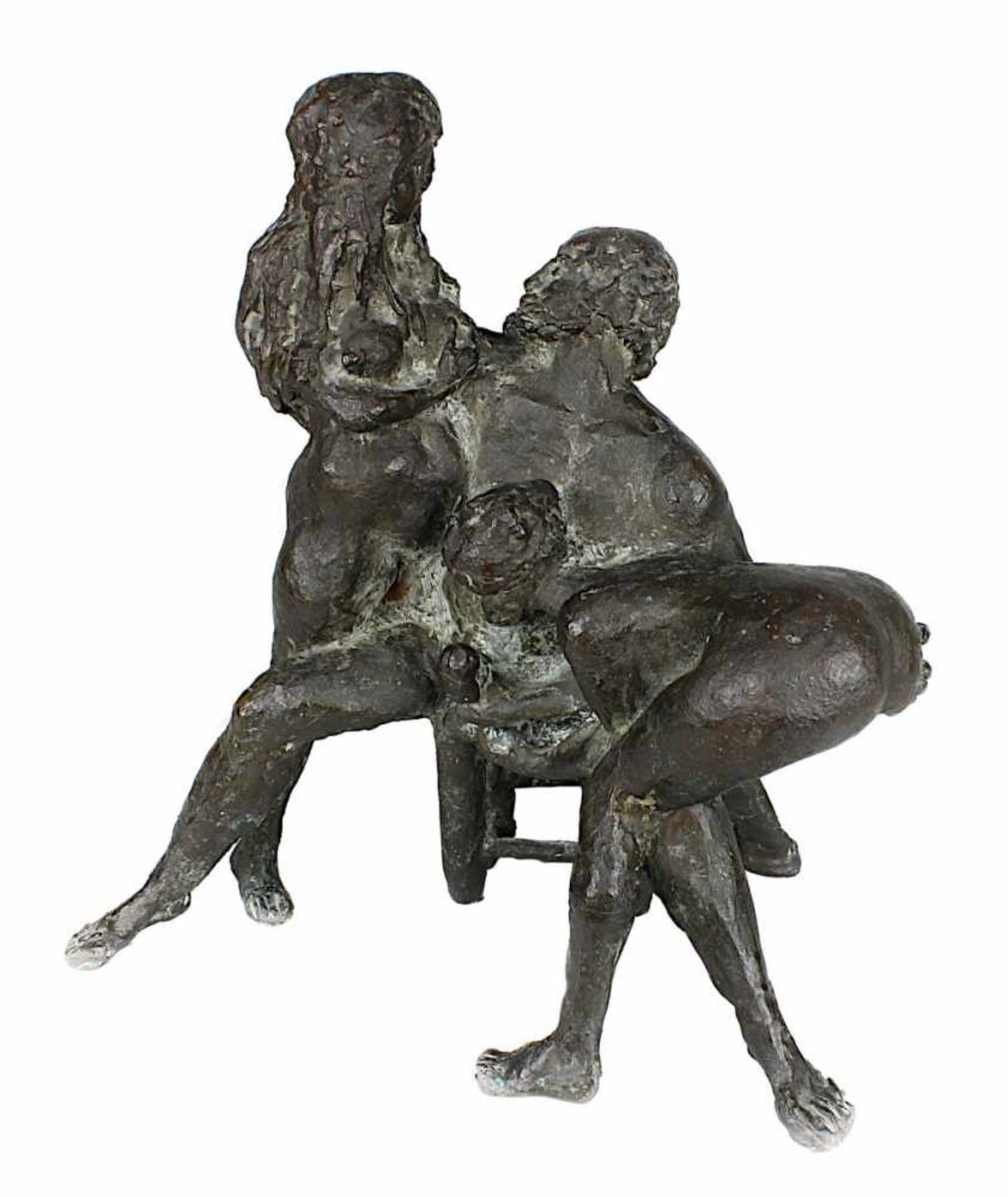 Schröder, Hans (Saarbrücken 1930 - 2010 Saarbrücken), Dreiergruppe, erotische Bronze mit braun-