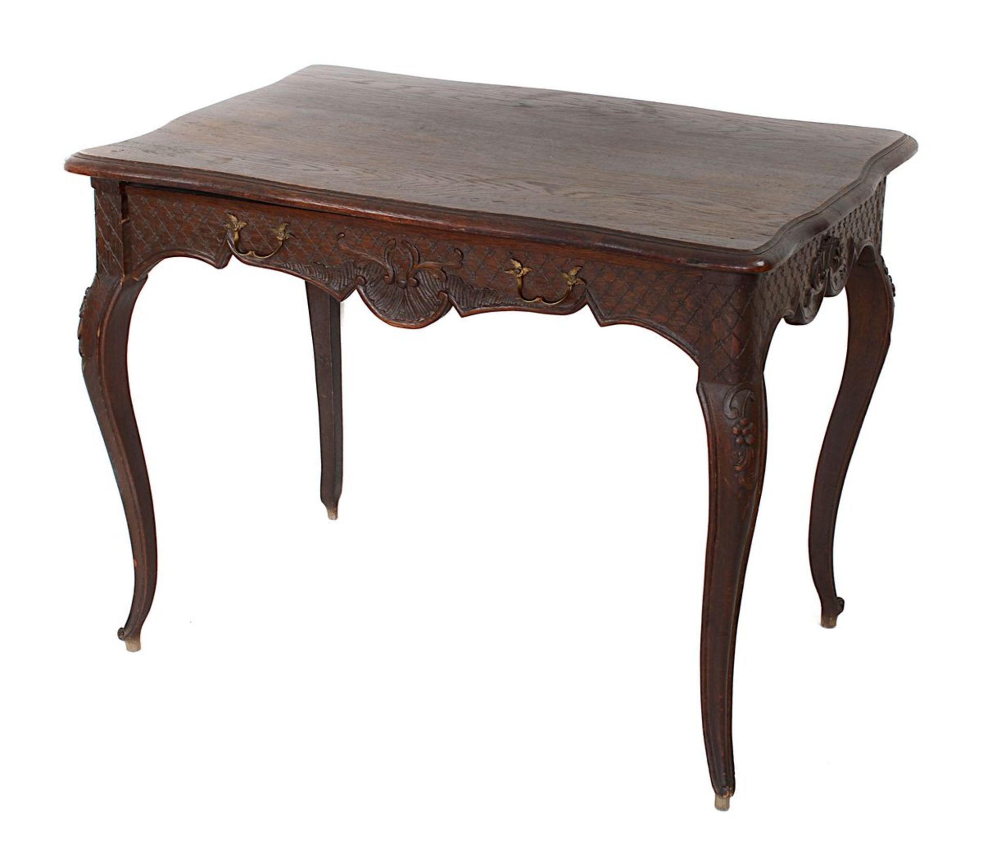 Kleiner Tisch, Frankreich 2. H. 19. Jh., Eiche massiv, dunkel gebeizt, im Barockstil, reich
