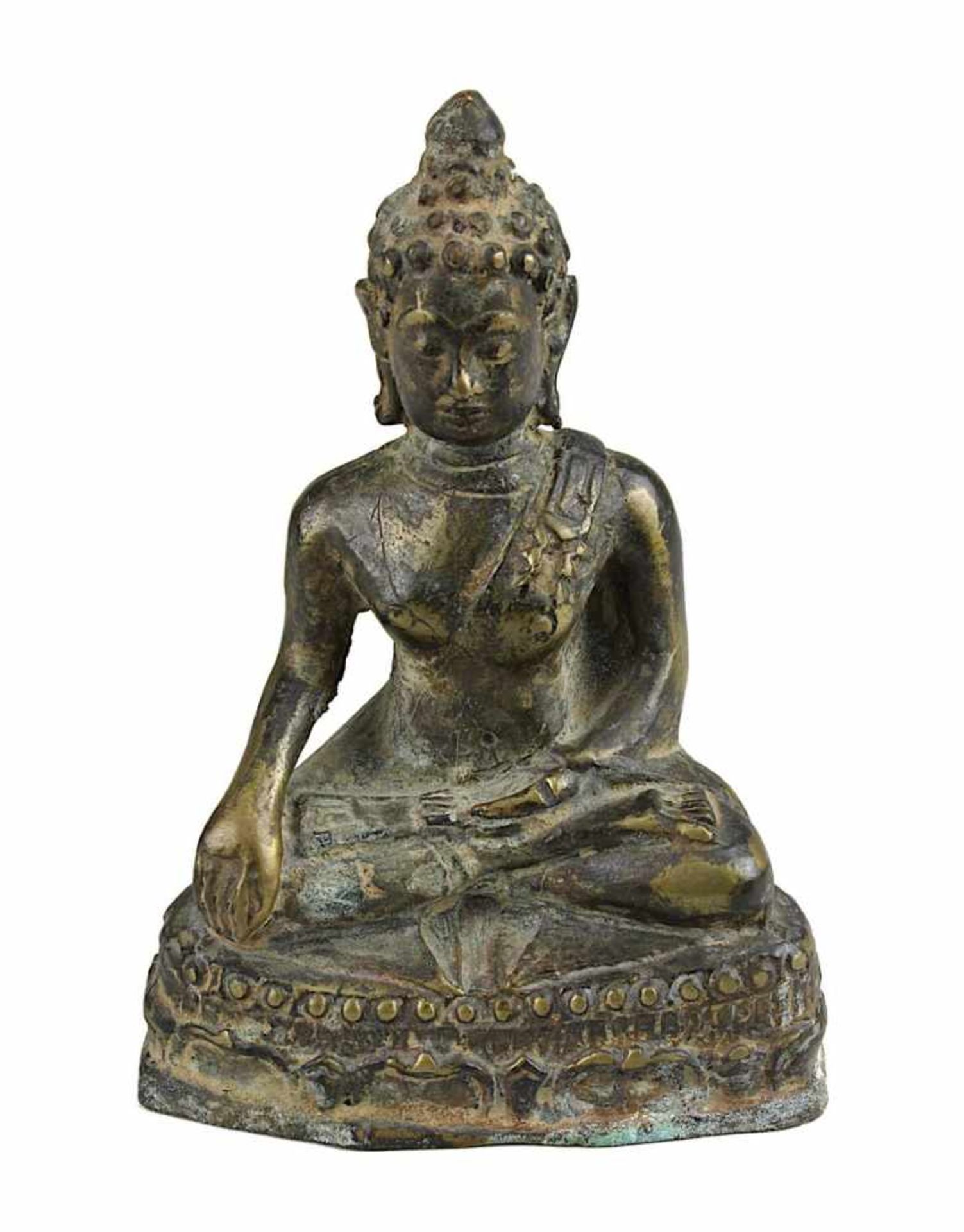 Bronze Buddha, Thailand, Mon-Dvaravati-Stil, sitzender Buddha in meditierender Haltung auf