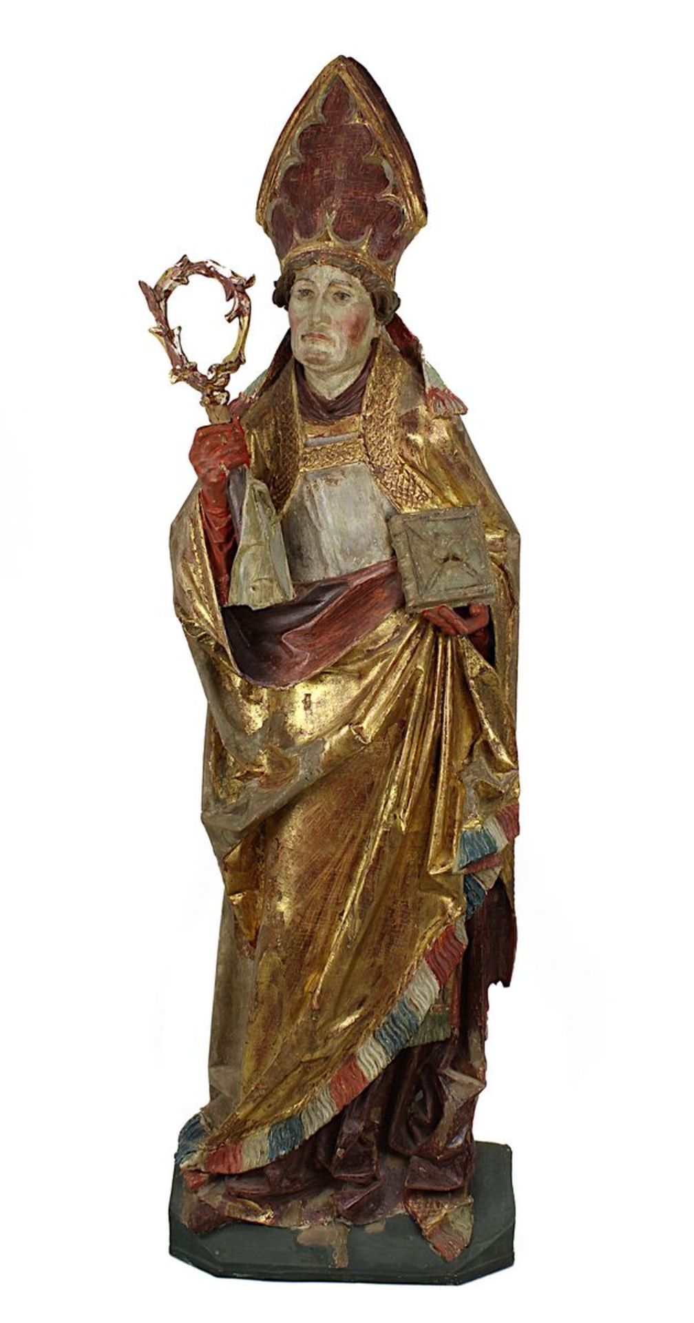 Heiliger Nikolaus, Gussfigur nach spätgothischem Vorbild, farbig und goldgefasst,
