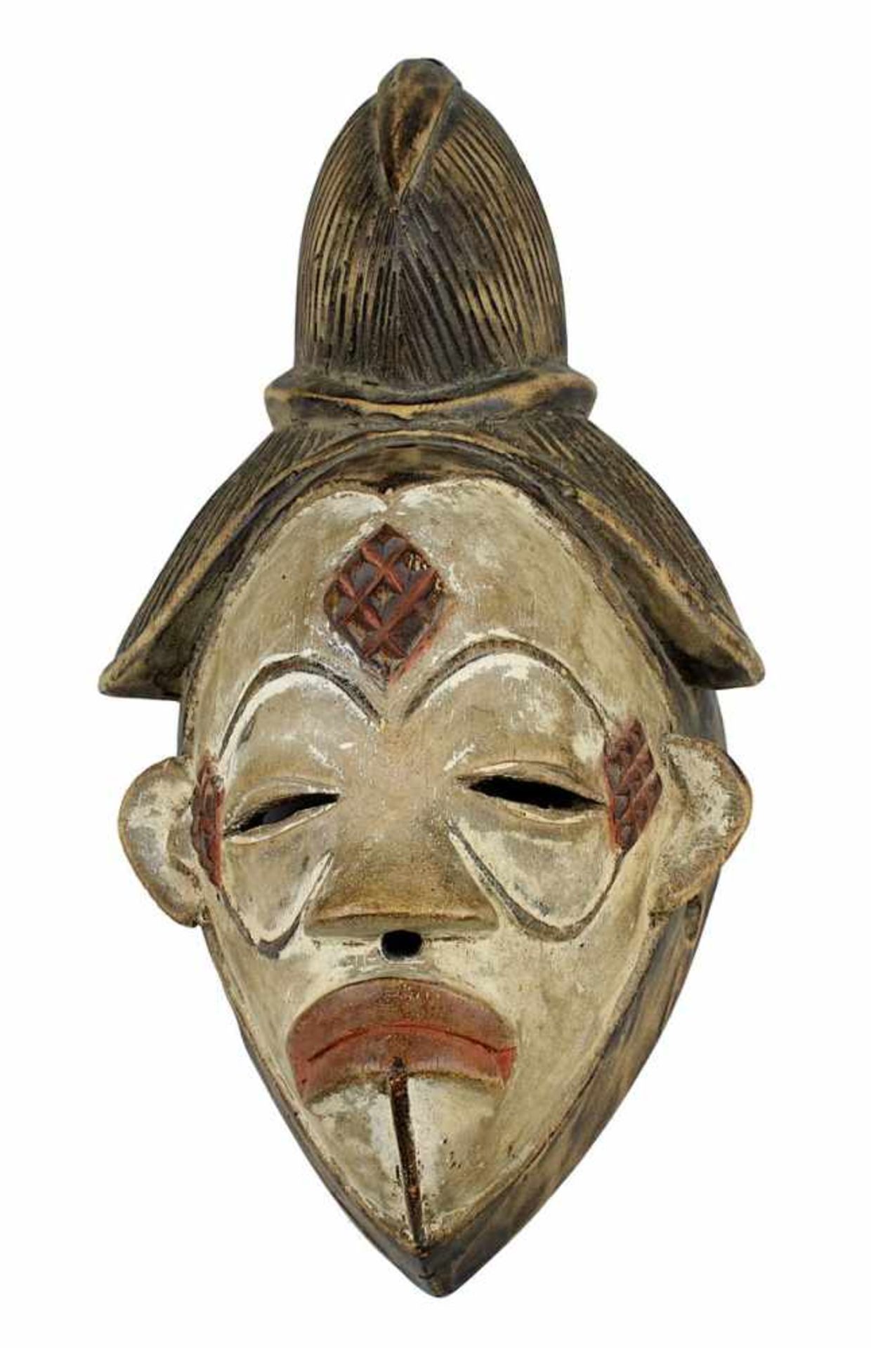 Maske "okuyi" der Punu, Gabun, Holz geschnitzt und farbig gefasst, weibliche Maske mit zartem