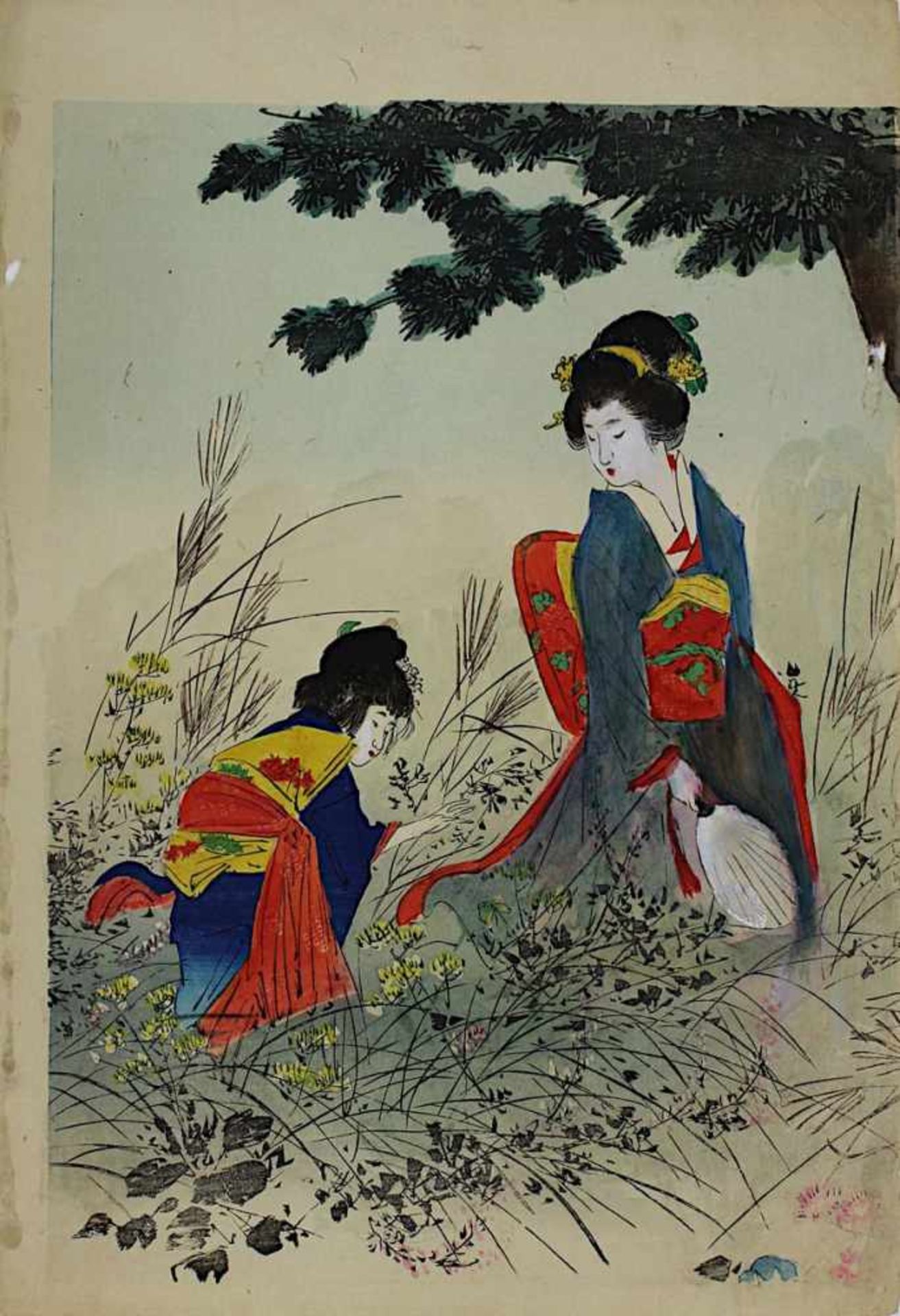 4 japanische Fabholzschnitte mit vornehmen Damen, bestehend aus 1 Holzschnitt Keisai (Ikeda Eisen, - Bild 4 aus 5