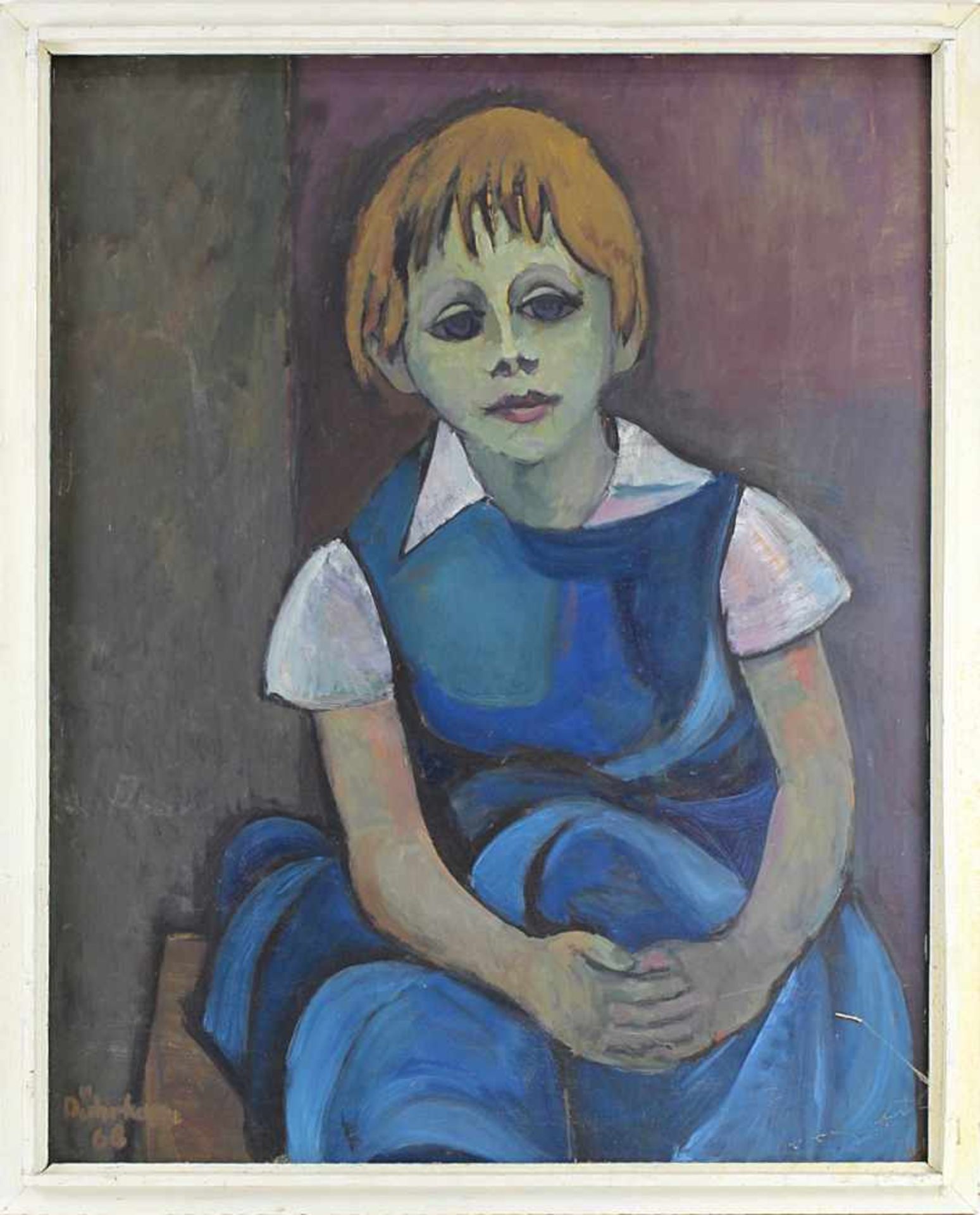 Dührkop, deutscher Maler Mitte 20. Jh., Mädchenportrait 1968, Öl  auf Platte, u. li. etwas