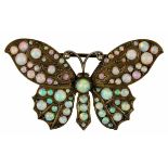 Schmetterlingsbrosche aus Silber mit Opalen, deutsch um 1910, 835 Silber gepunzt, Handarbeit,