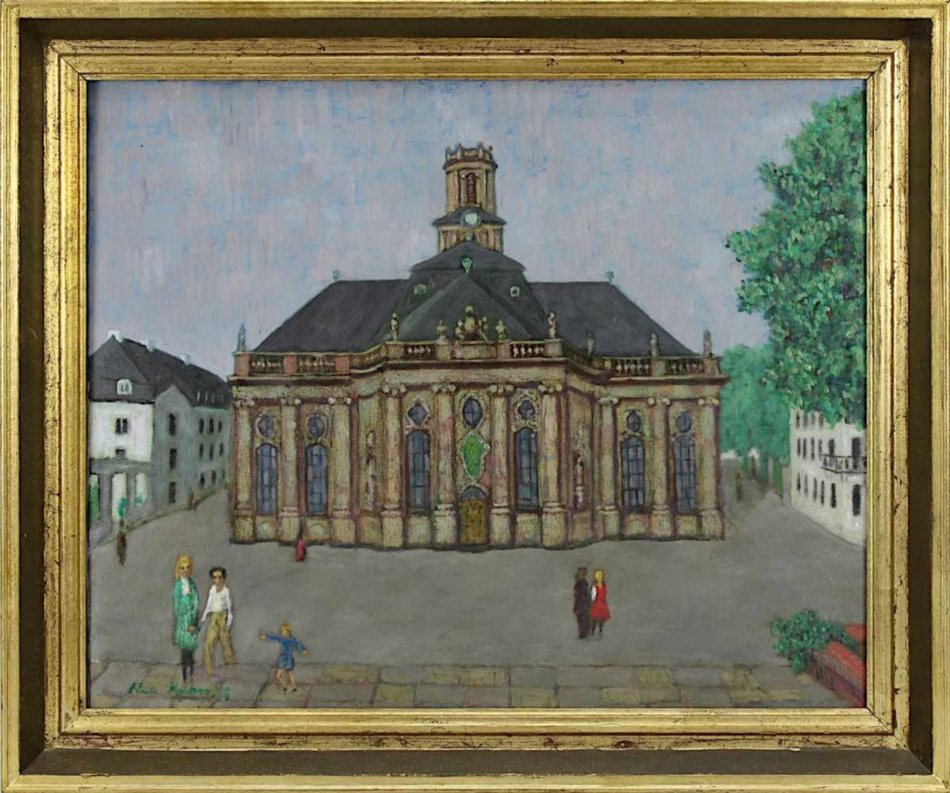 Kuhn, Alex ( Sulzbach 1930-2002 Saarbrücken), Blick auf die Ludwigskirche in Saarbrücken, Öl /