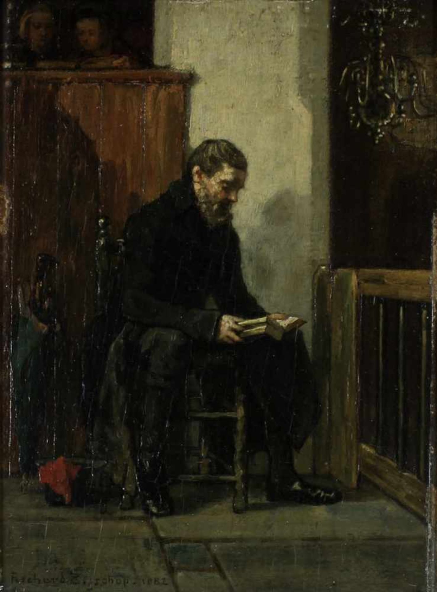 Bisschop, Richard (Leeuwarden 1849 - 1926 Bergen), Interieur mit lesendem Mann und zwei weiteren - Bild 2 aus 3