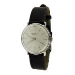 Junghans Herrenarmbanduhr Max Bill, Handaufzug, Kaliber J905 (Basis ETA 2801), Stahl, weißes