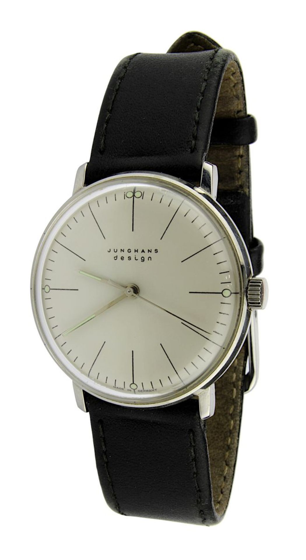 Junghans Herrenarmbanduhr Max Bill, Handaufzug, Kaliber J905 (Basis ETA 2801), Stahl, weißes