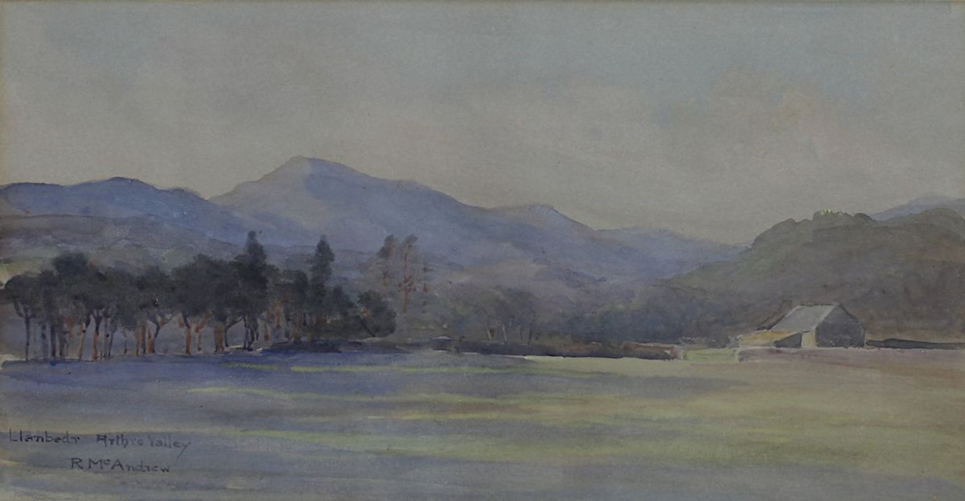 R. McAndrew, britischer Maler um 1920, Llambedr Arthro Valley, Aquarell des walisischen Tales, 18 - Bild 2 aus 2