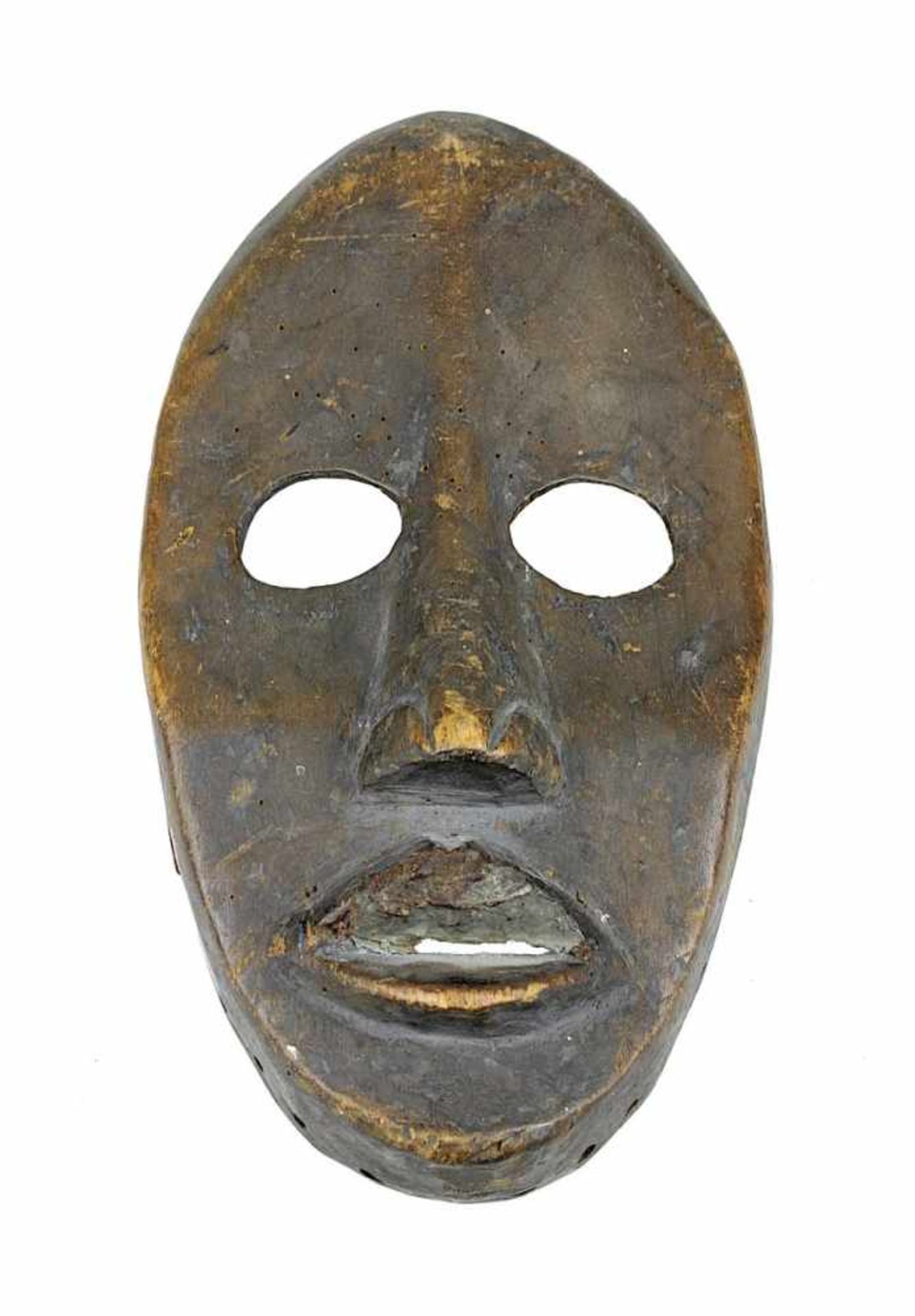 Gesichtsmaske der Dan, Côte d'Ivoire, helles Holz dunkel gefärbt, schmales Gesicht mit großen oval