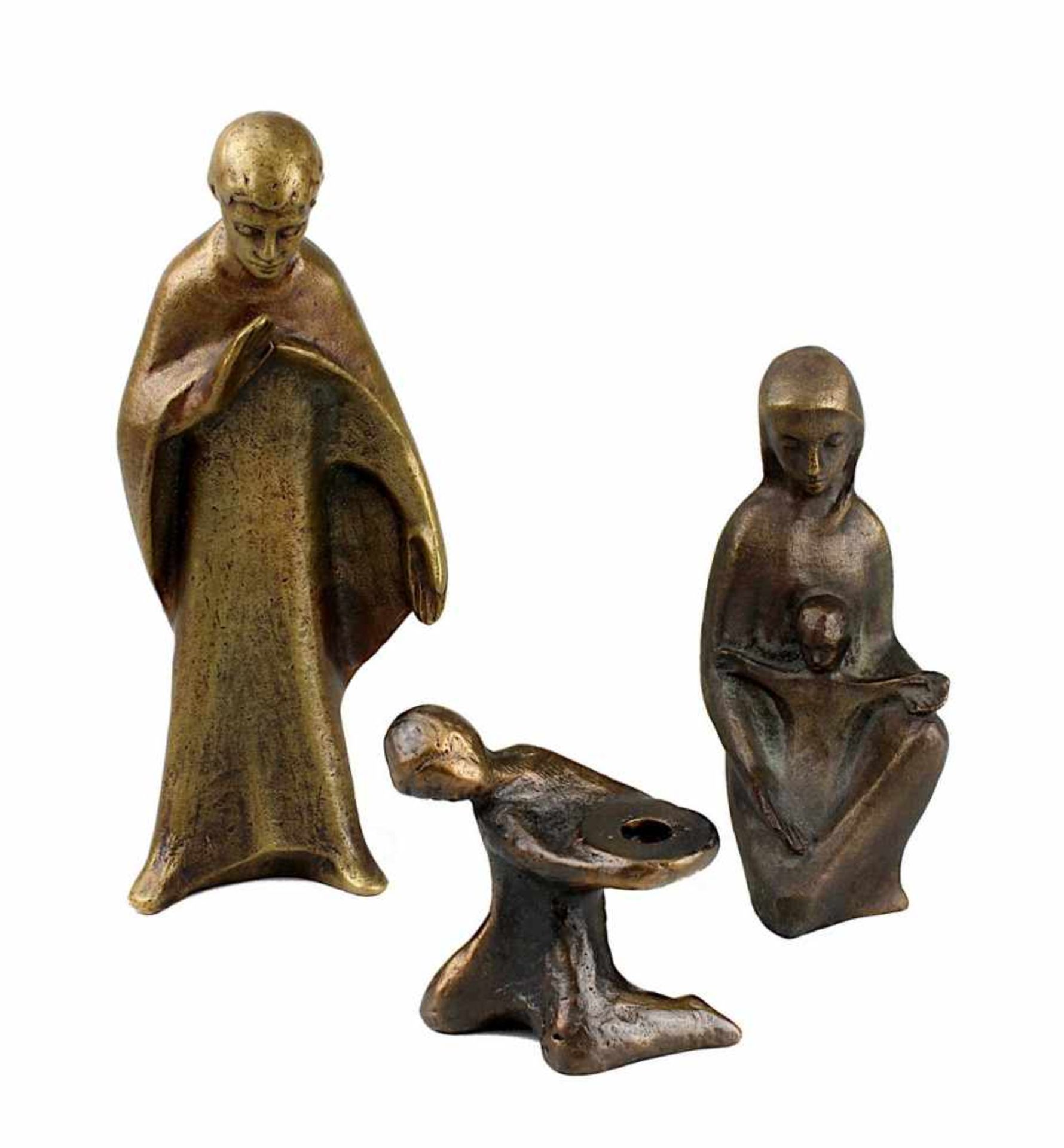 Bronzekünstler 2. H. 20. Jh., drei Figuren: Heiliger Josef, Maria mit dem Jesuskind und