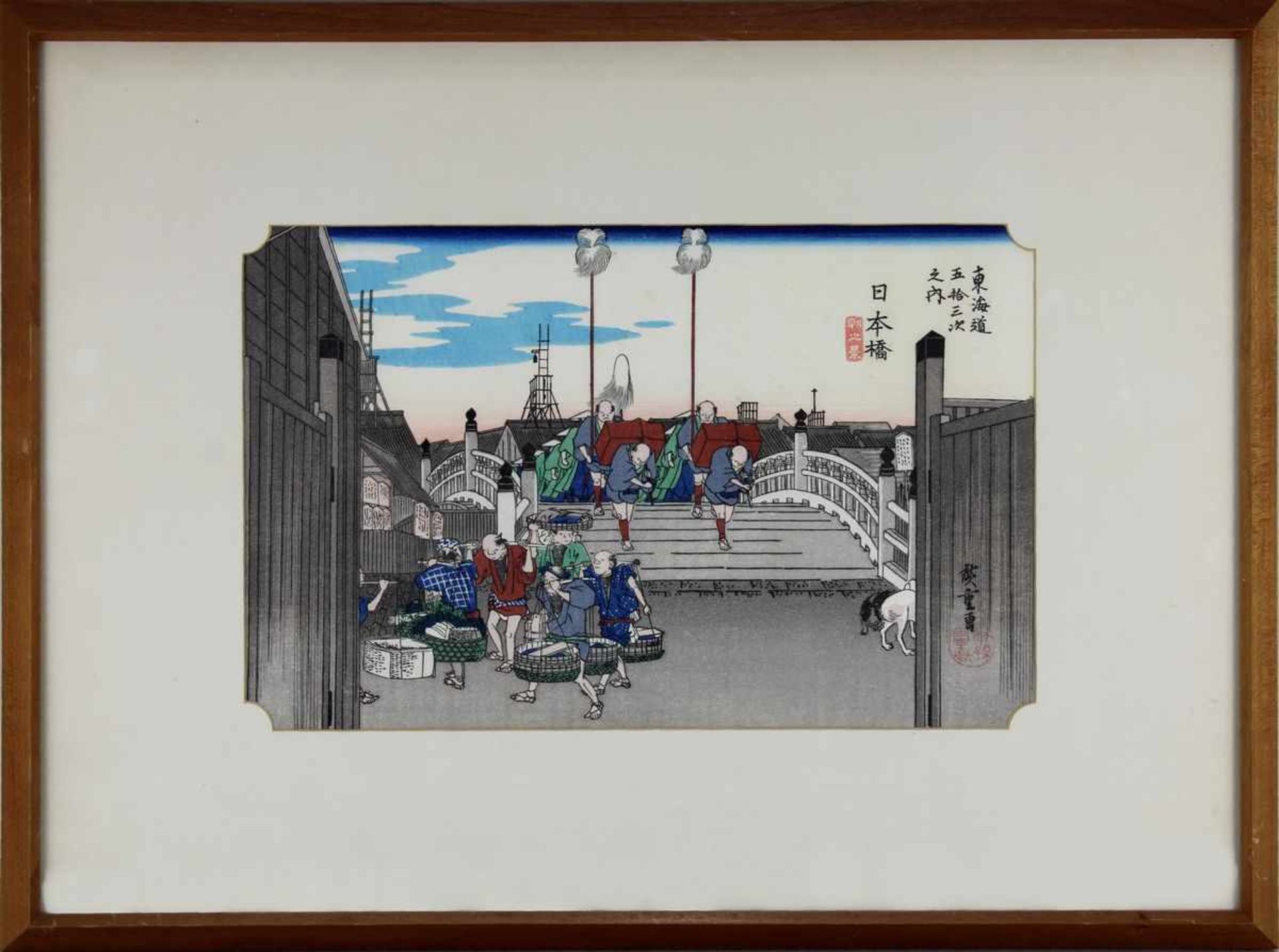 Utagawa Hiroshige (1797-1858), japanischer Farbholzschnitt, Daimyo-Prozession auf der Nihonbashi-