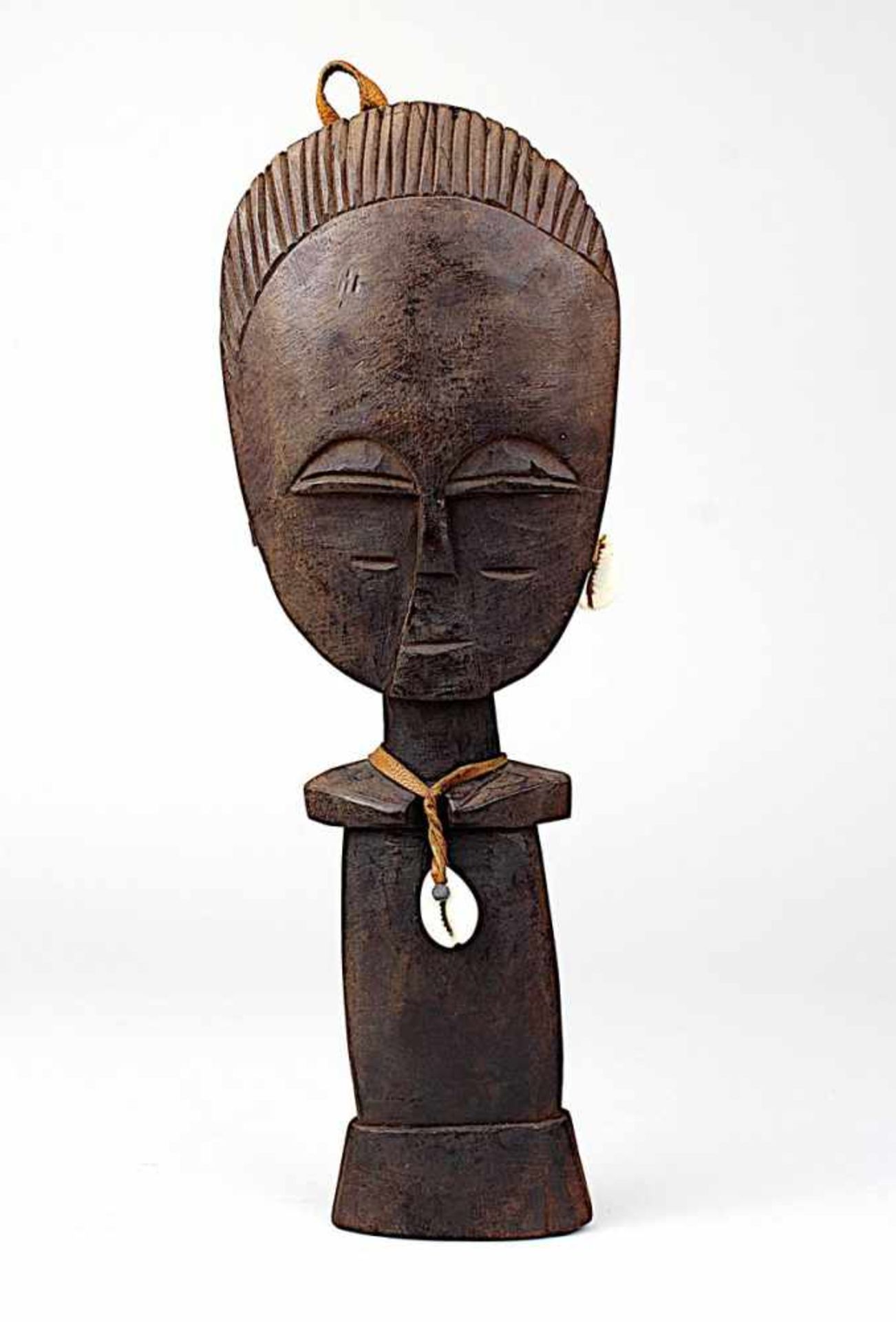 Dekorative Akuaba Fruchtbarkeits-Puppe, Ashanti, Ghana, Holz geschnitzt und dunkel gefärbt, großer